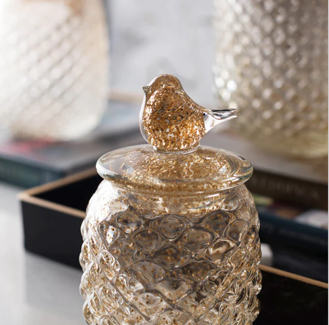 Gold Glitter Glass Pineapple Cookie Jar / Candy Jar