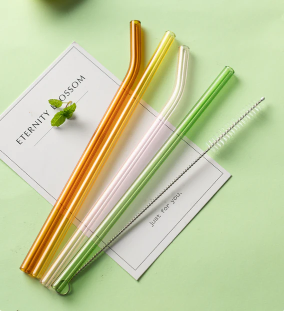 Handmade Reusable Colored Glass Straws Set