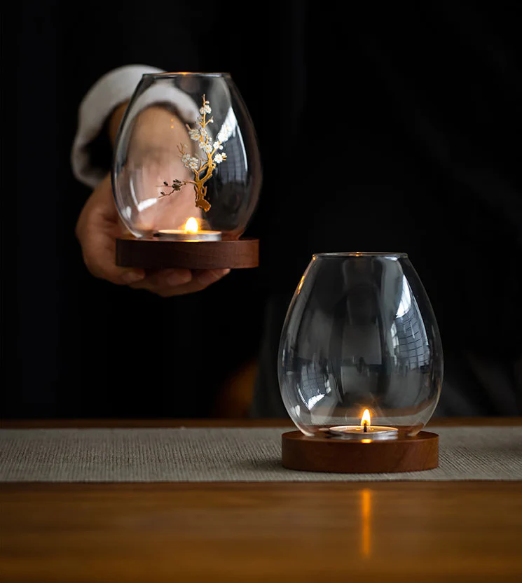 Tea Light Candle Holders with Wood Bottom