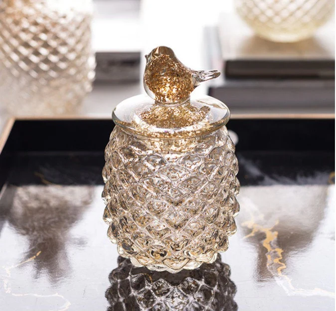 Gold Glitter Glass Pineapple Cookie Jar / Candy Jar