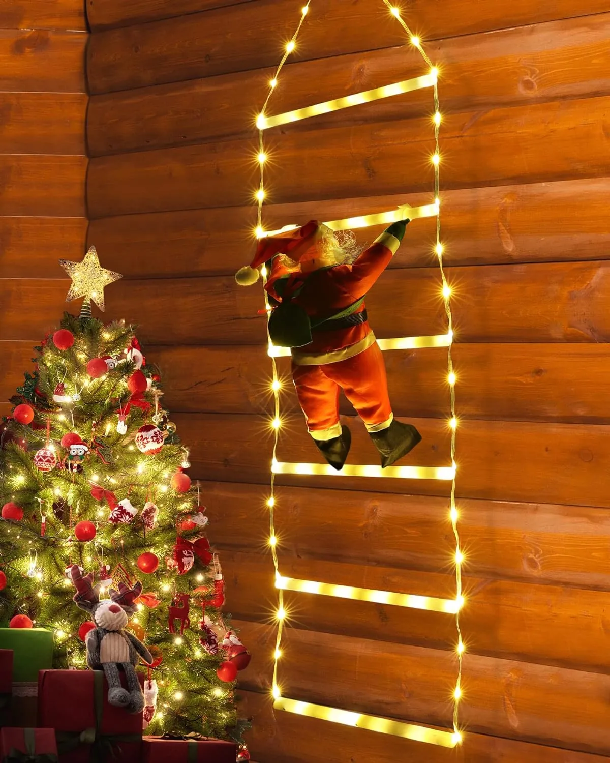 Toodour LED Christmas Lights - 10ft Christmas Decorative Ladder Lights with Santa Claus, Christmas Decorations Lights for Indoor Outdoor, Window, Garden, Home, Wall, Xmas Tree Decor (Multicolor)