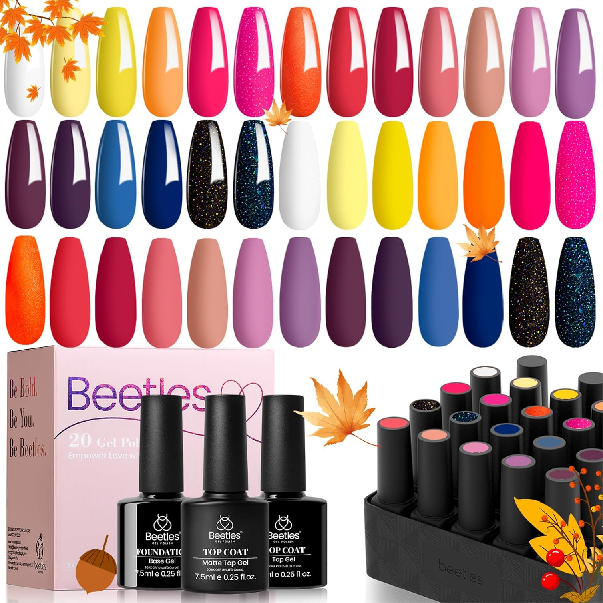 Gel Polish Nail Set 36 Colors Lingering Grace Collection Pink Red Purple Girly Elegant Sparkle Glitter All Seasons Diy Manicure Kit with 3Pcs Base Top Coat
