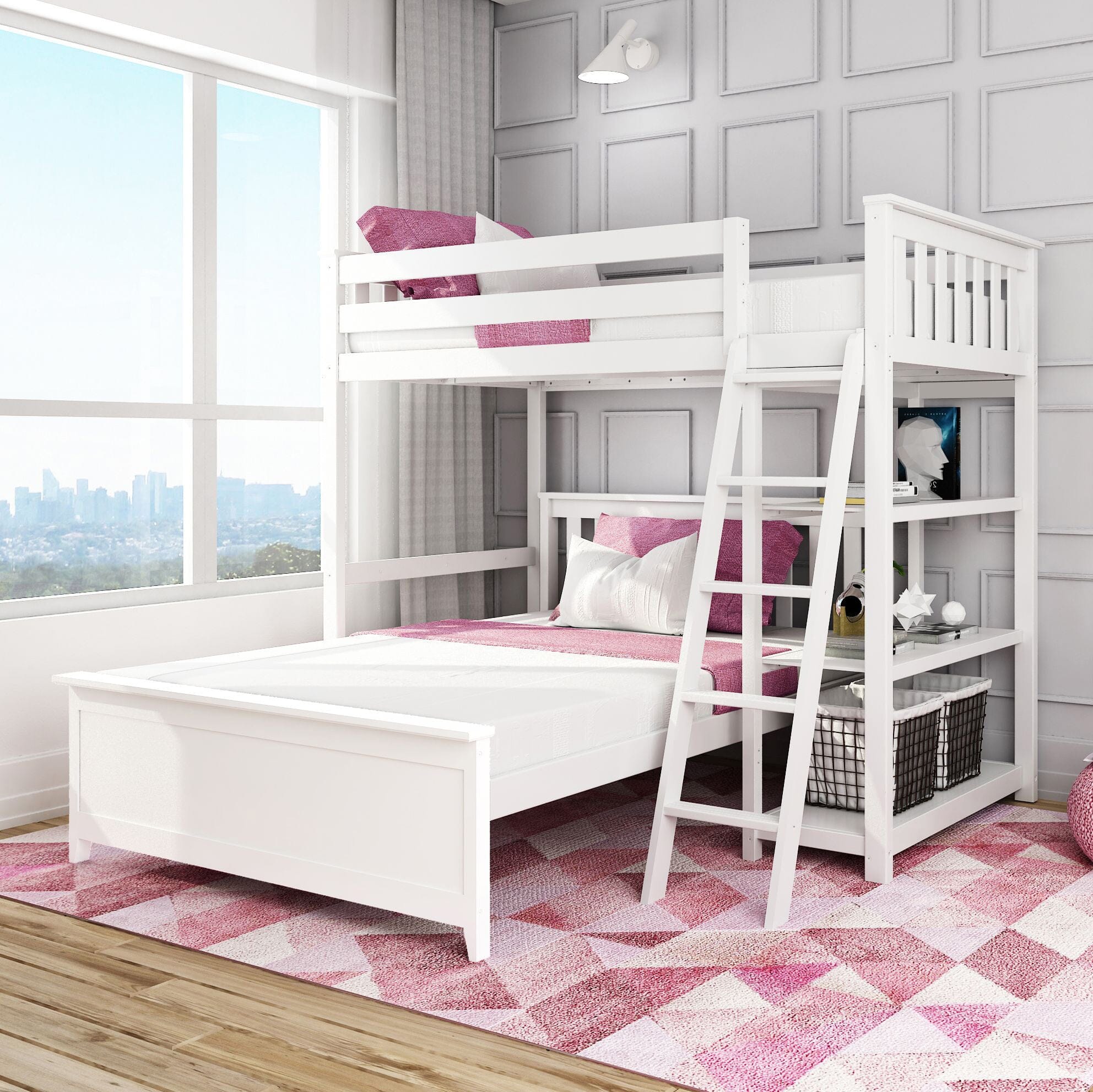 Store Closing SaleKid's L-Shaped Twin Over Full-Size Bunk Bed with Bookcase