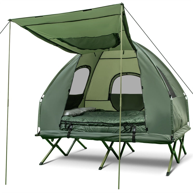 5-in-1 Tent Cot 2-Person Portable Outdoor Camping Tent Combo with Air Mattress Sleeping Bag & Sunshade
