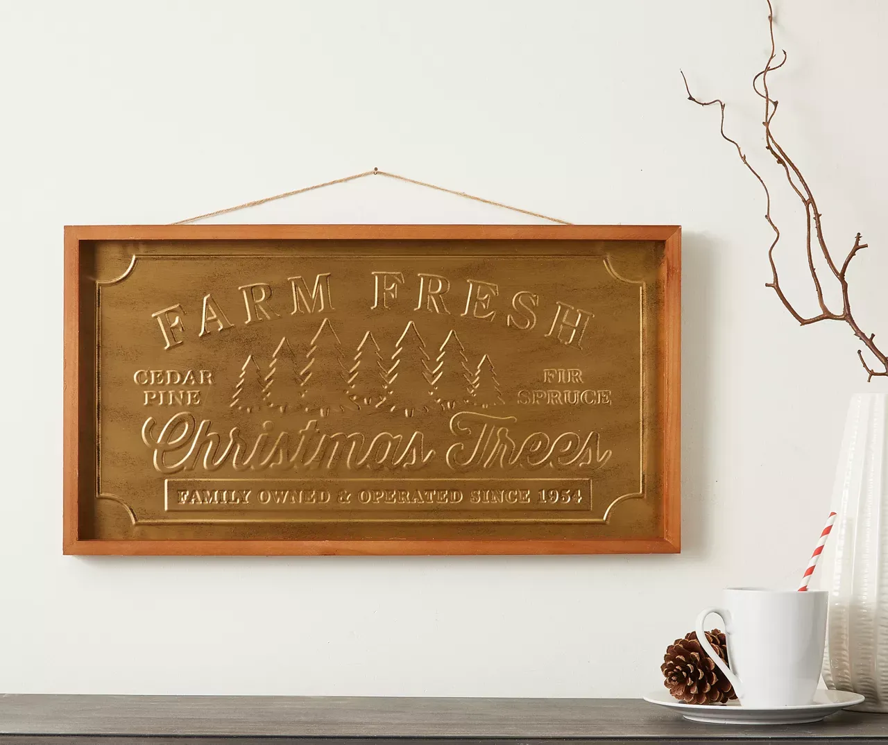 Farm Fresh Christmas Trees Gold Embossed Framed Hanging Wall Decor
