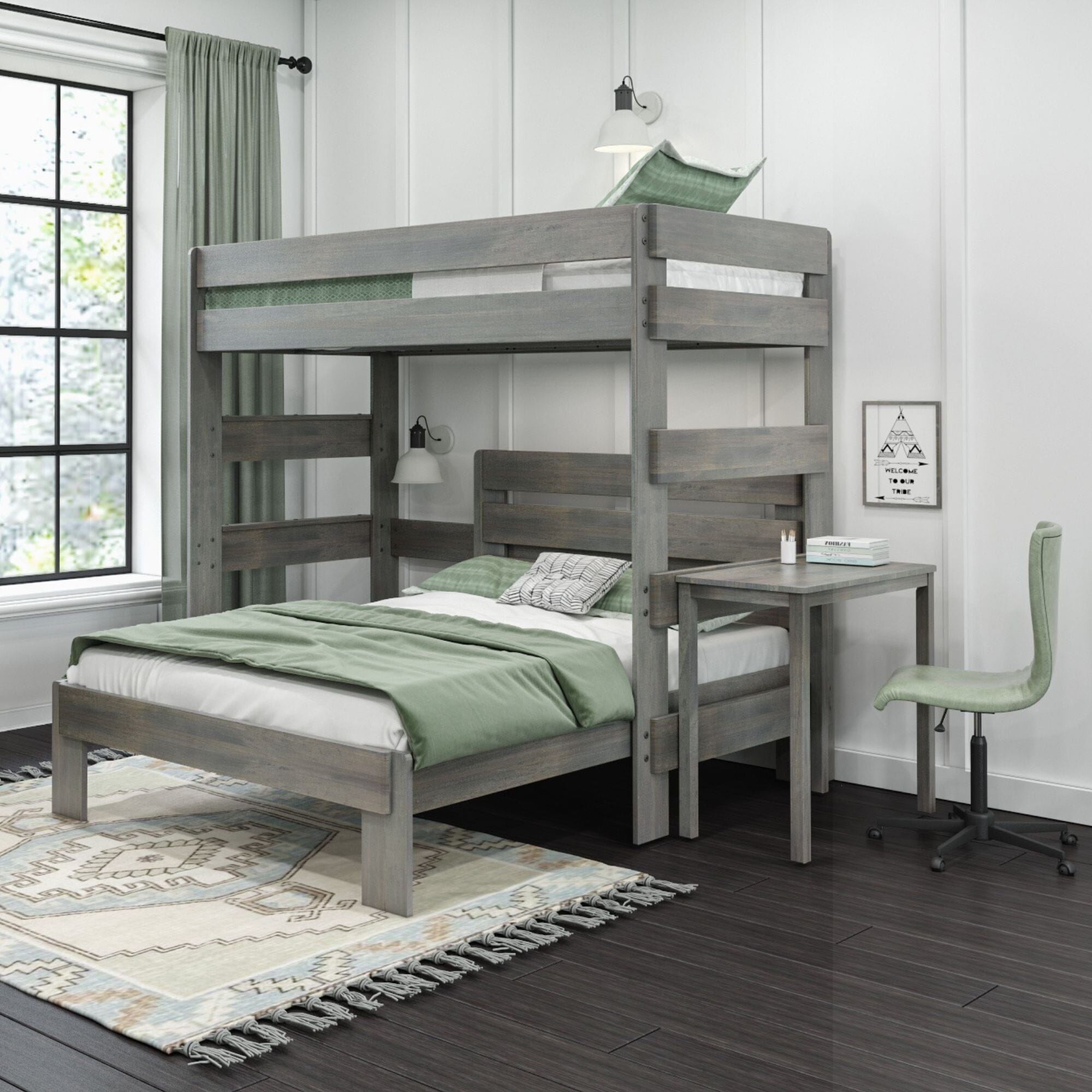 Store Closing SaleModern Farmhouse Twin over Full L-Shaped Bunk Bed with Desk