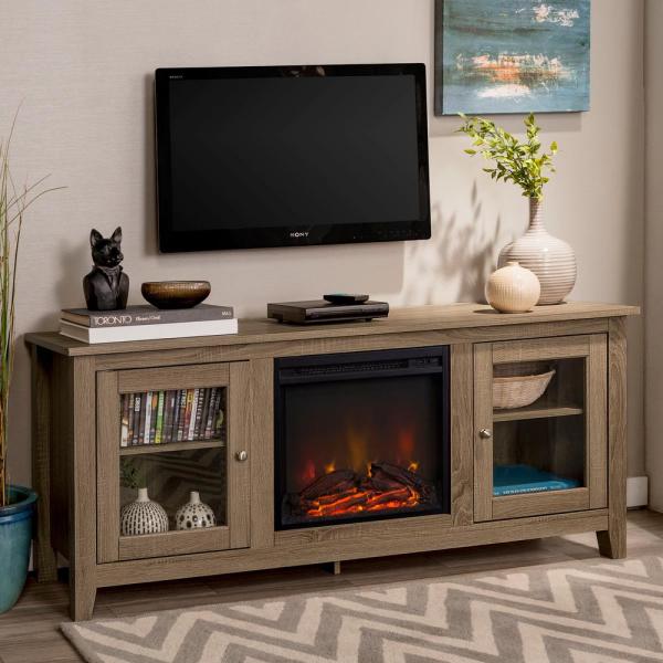 58 Traditional Electric Fireplace TV Stand - Driftwood