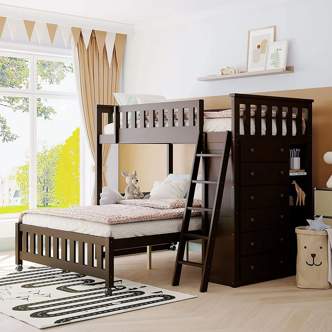 Store Closing SaleBunk Bed-  Espresso +6drawers +3shelves