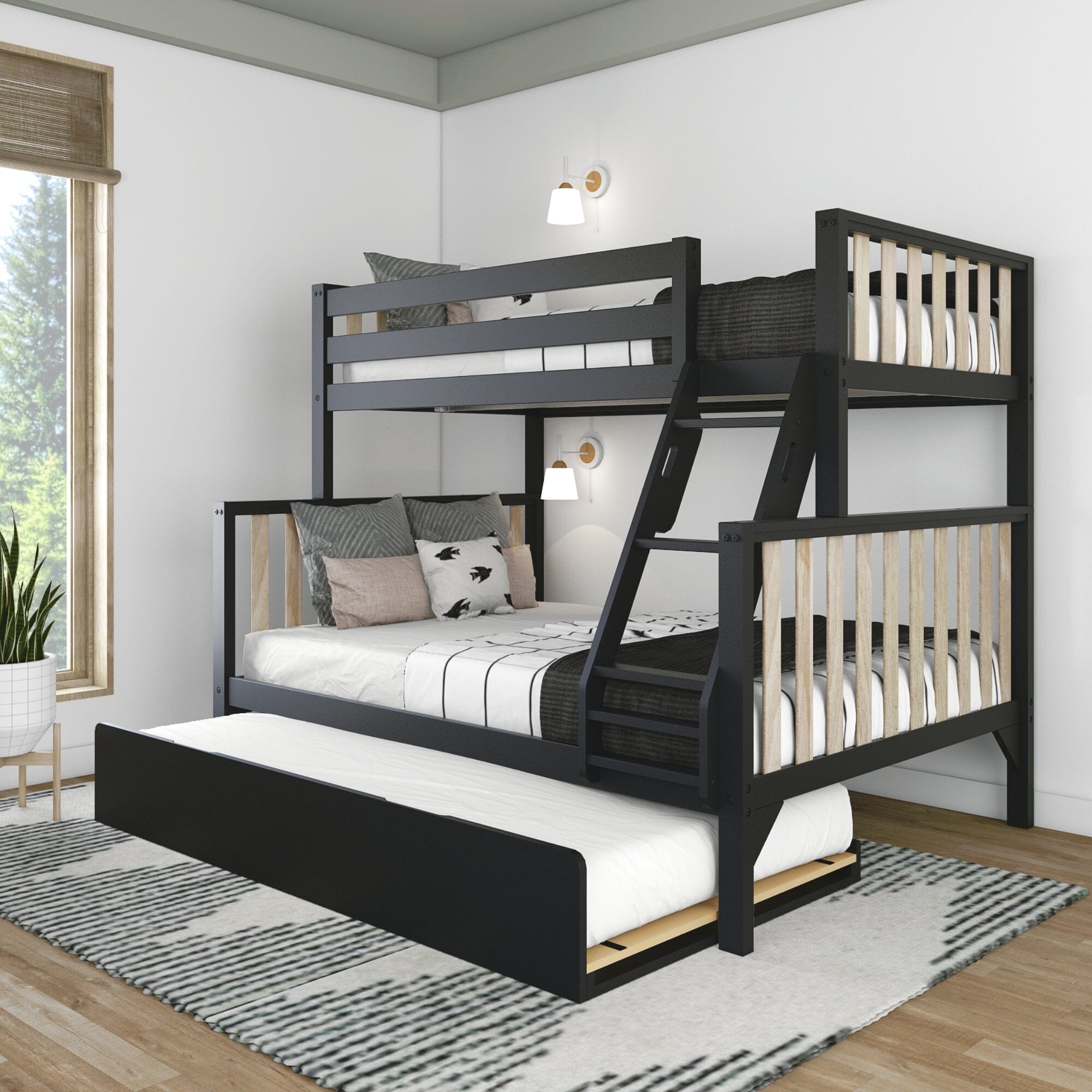 Store Closing SaleScandinavian Twin over Full Bunk Bed with Twin-Size Trundle