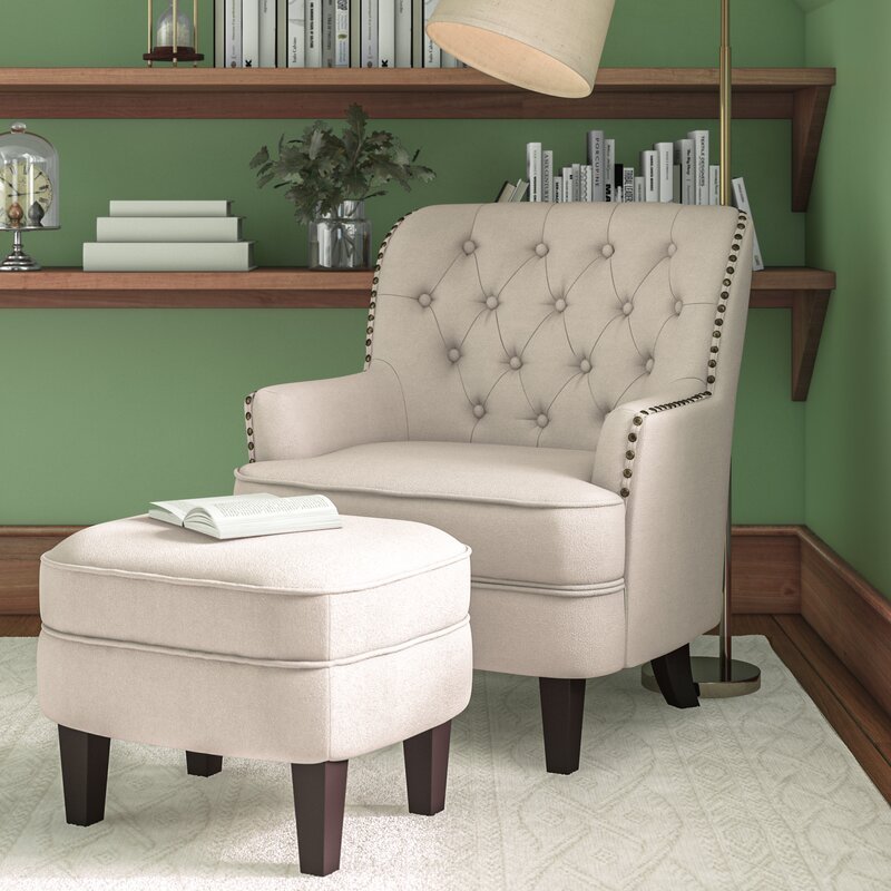 Elroy 32'' Wide Tufted Wingback Chair and Ottoman