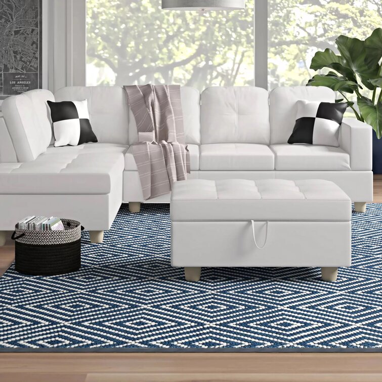 Wilhelmine 103.5′′ Wide Faux Leather Sofa & Chaise With Ottoman