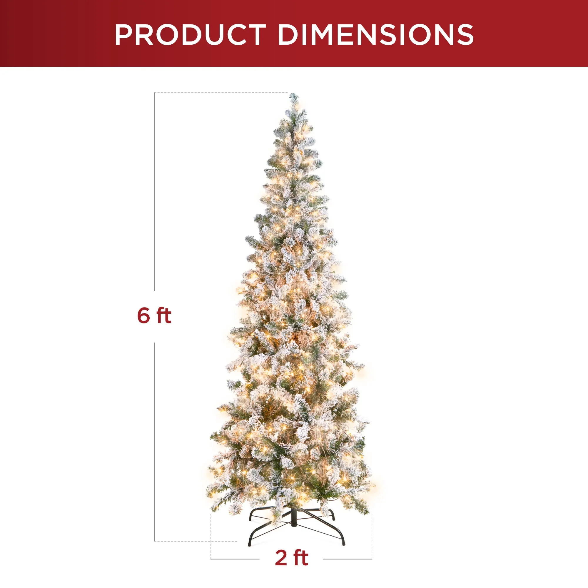 Pre-Lit Snow Flocked Artificial Pencil Christmas Tree