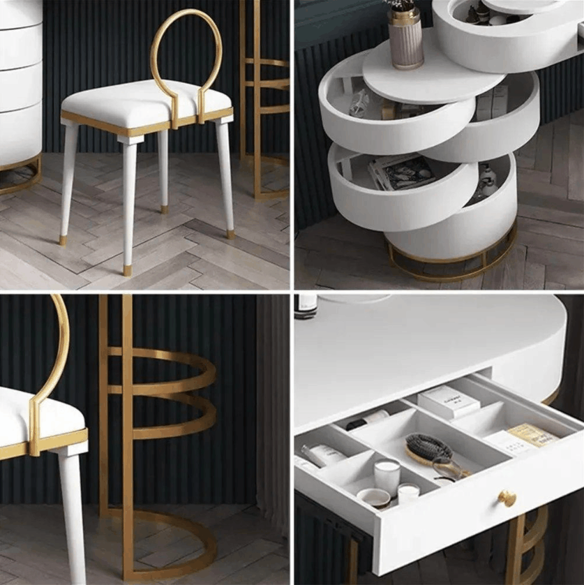 Makeup Vanity Dressing Table With Swivel Cabinet Mirror & Stool Included