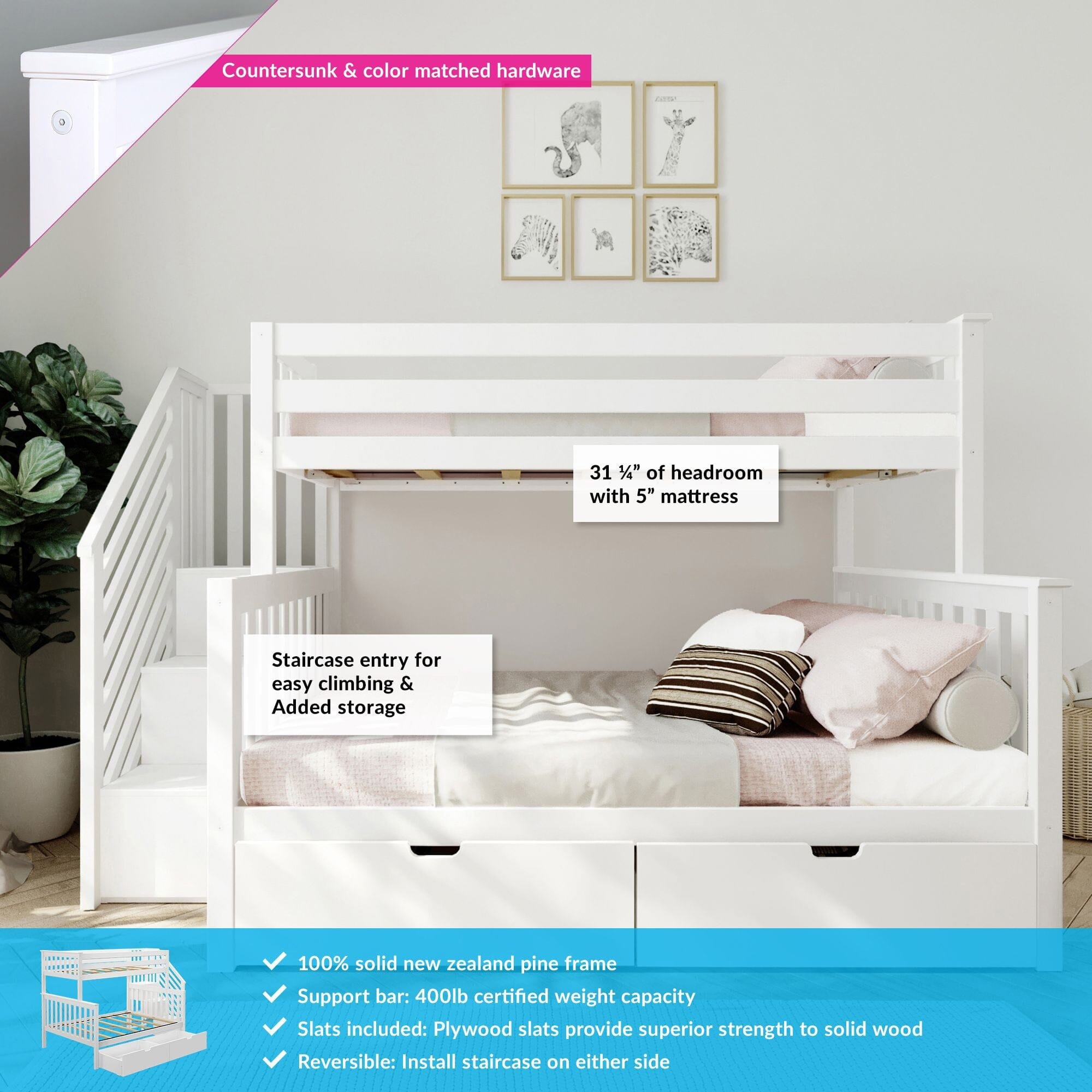 Store Closing SaleTwin over Full Staircase Bunk with Storage Drawers
