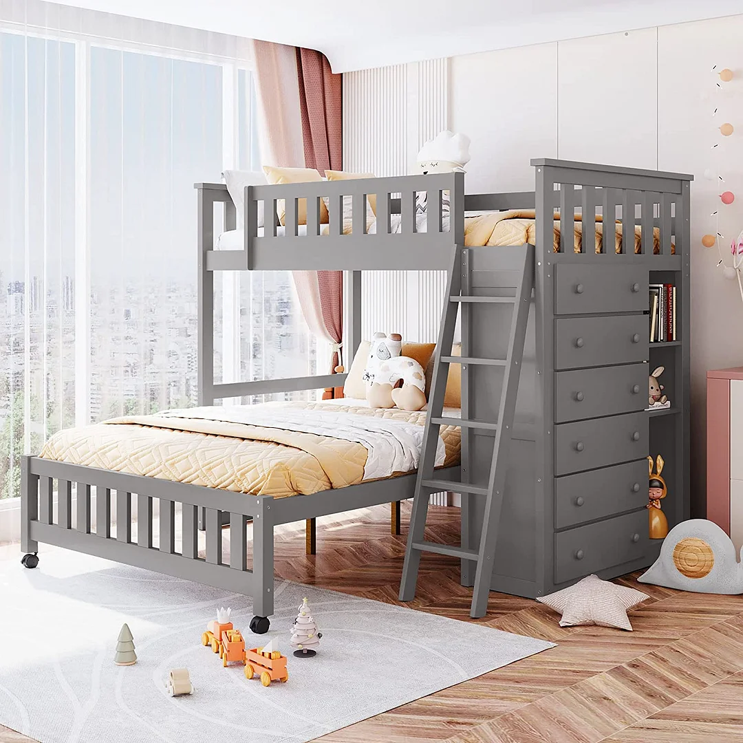 Store Closing SaleBunk Bed-  Gray +6drawers +3shelves