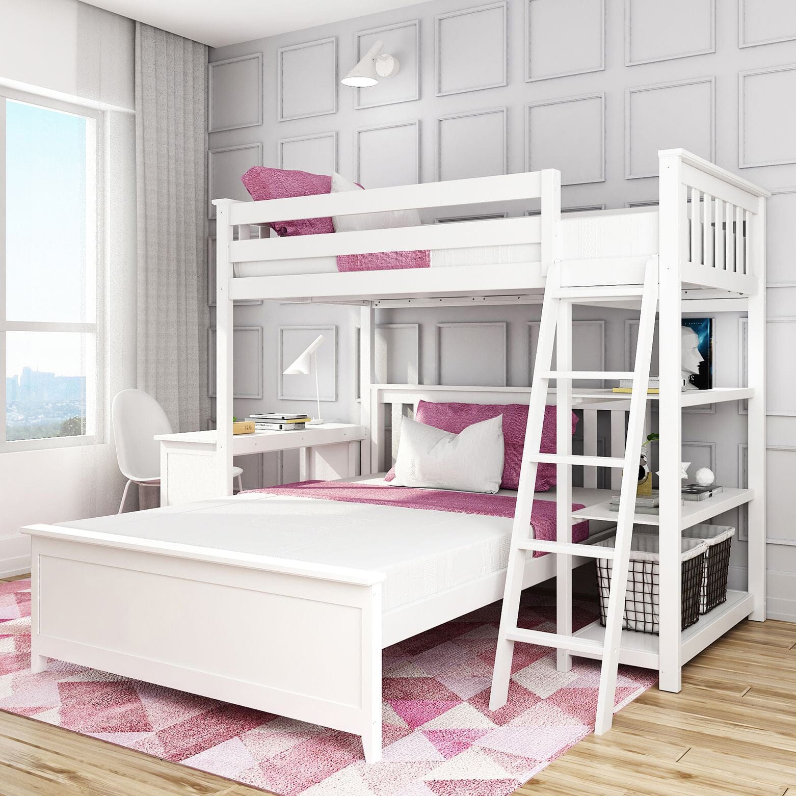 Store Closing SaleKid's L-Shaped Twin Over Full-Size Bunk Bed with Bookcase + Desk