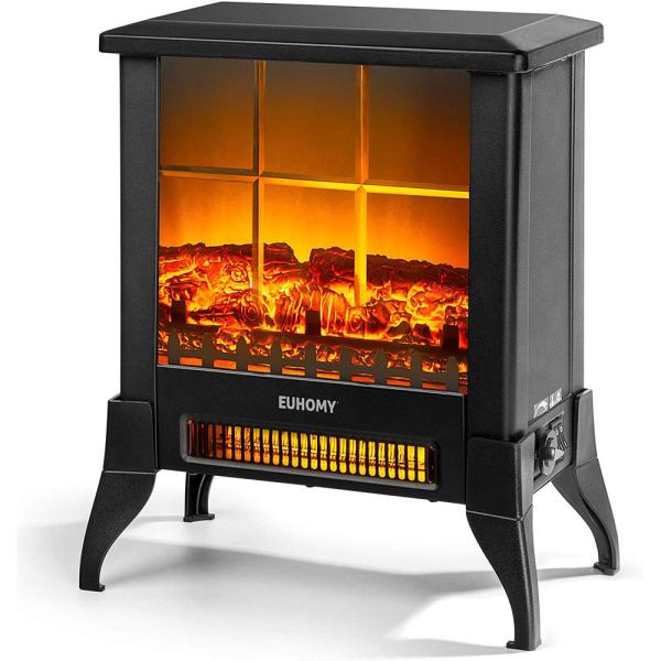 Euyhomy Freestanding Wooden Smart Electric Fireplace TV Stand in Black