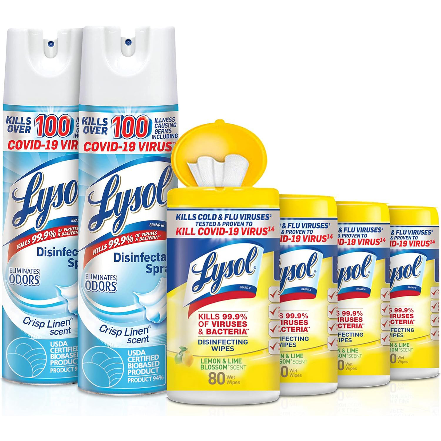 Lysol Disinfectant Wipes, Multi-Surface Antibacterial Cleaning Wipes, For Disinfecting and Cleaning, Lemon and Lime Blossom, 80 Count (Pack of 4)