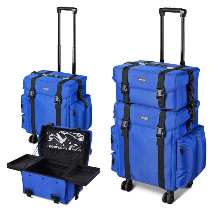 2 in1 Soft Sided Rolling Makeup Case Unseasonable Bright Cosmetic Train Case with Wheels and Removable Organizer