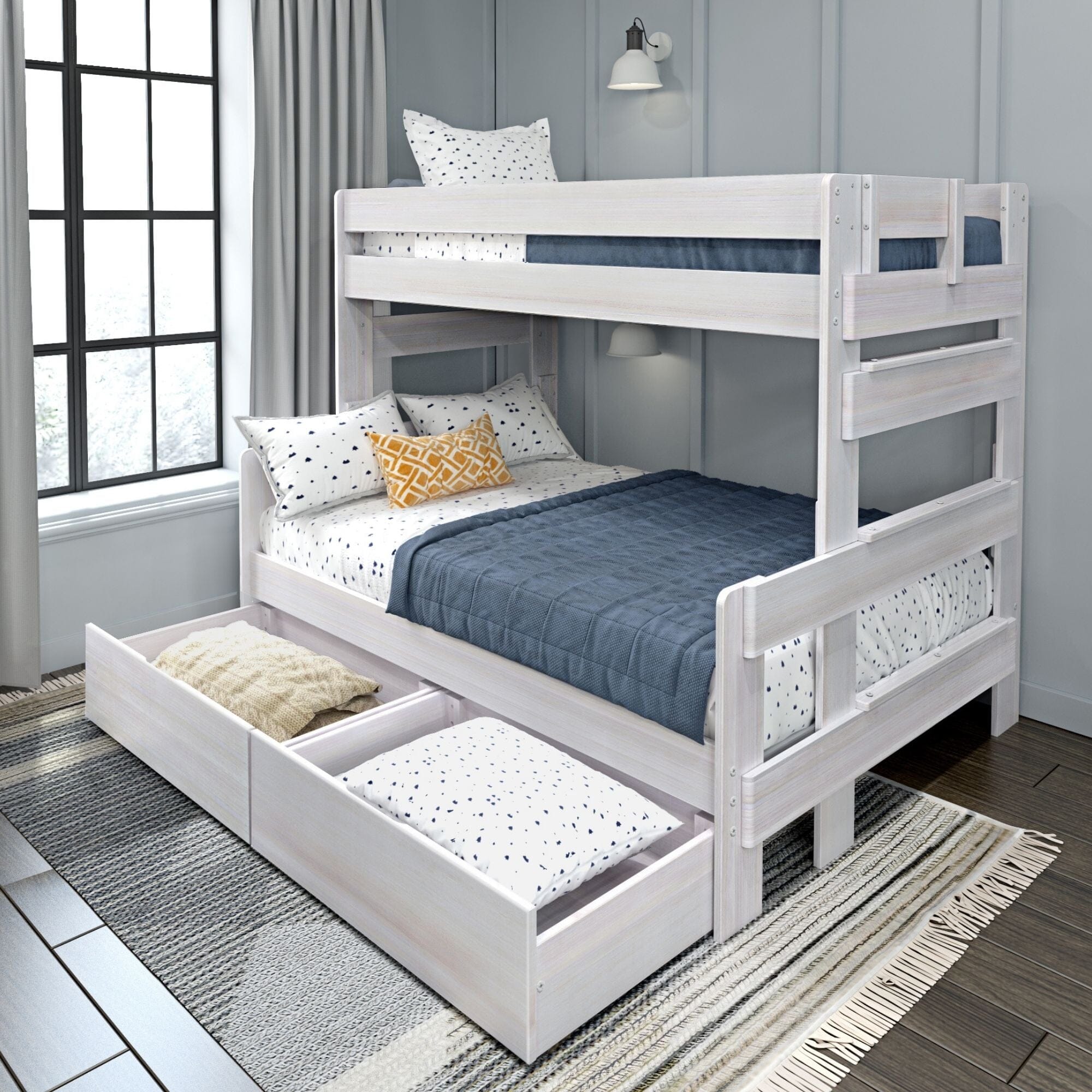 Store Closing SaleModern Farmhouse Twin over Full Bunk Bed with Storage Drawers
