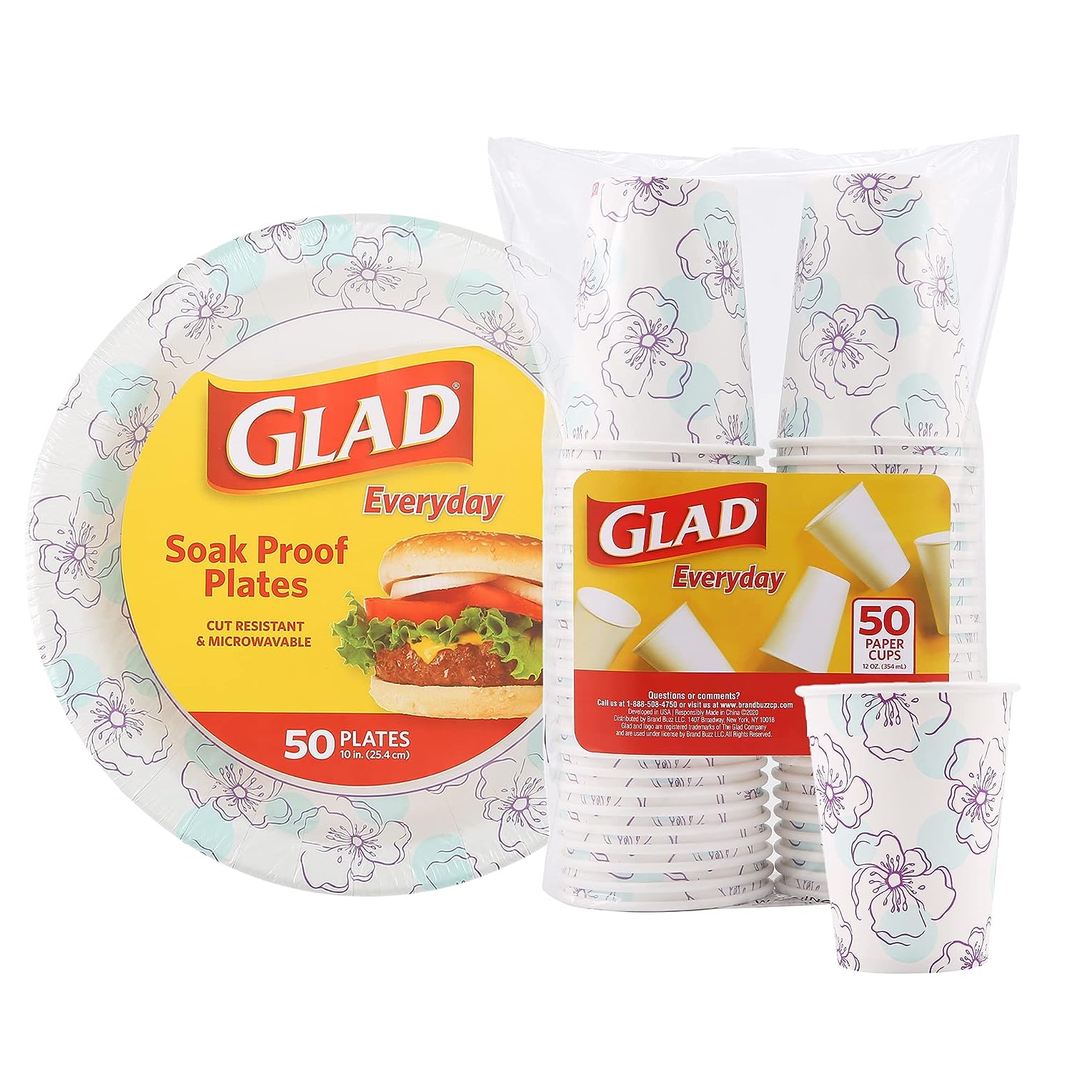 Glad Tabletop All Purpose Disposable Paper Cups with Purple Blue Flower Design for Everyday Use from, 12 Oz, 50 Count | Blue Flower Paper Cups, Floral Paper Drinking Cups