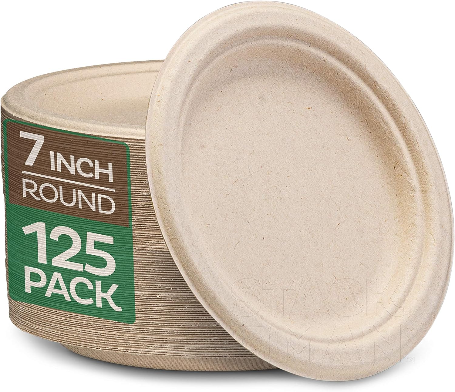 Paper Plates, 100% Compostable Heavy Duty Disposable Plate - [125-Pack] - {PFAS-Free} - {BPI Certified} - [9 Inch] Eco-Friendly, Biodegradable Bagasse Natural Brown 9