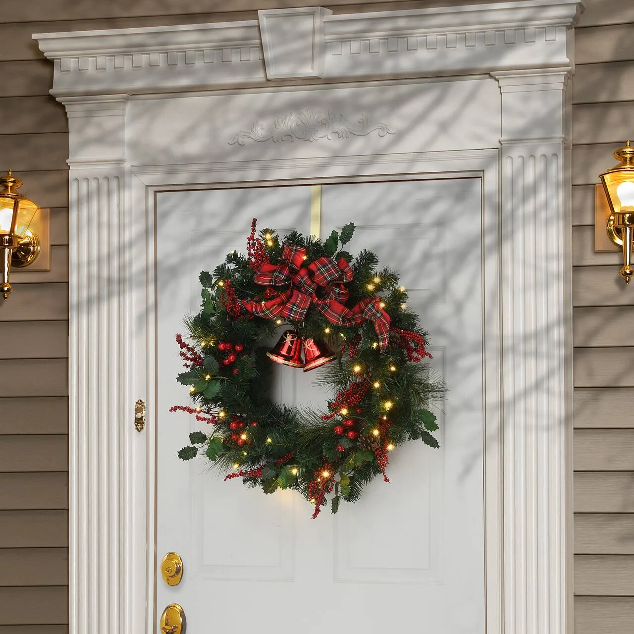 30 LED Berries & Plaid Bow Wreath