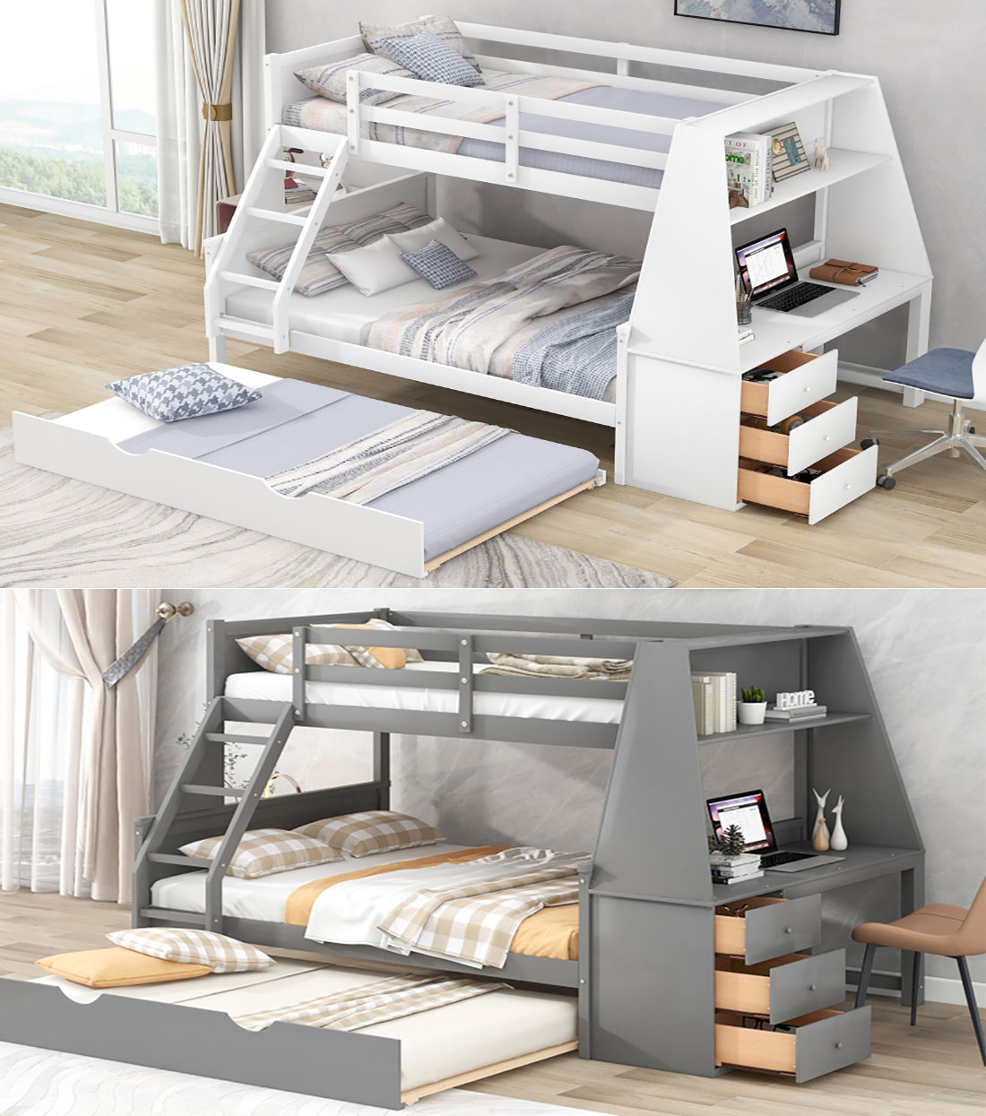 Store Closing SaleHigh-quality materials Twin over Full Bunk Bed Three Storage Drawers and Shelf