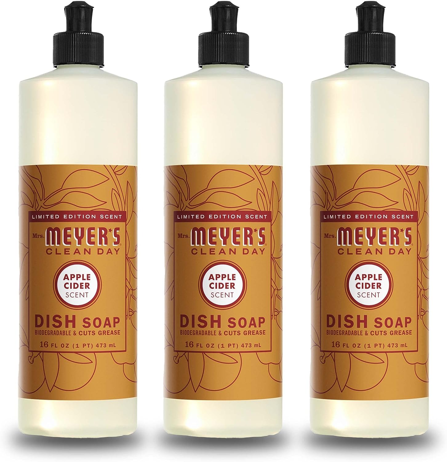 Mrs. Meyer's Liquid Dish Soap, Biodegradable Formula, Lemon Verbena, 16 Fl. Oz - Pack Of 3