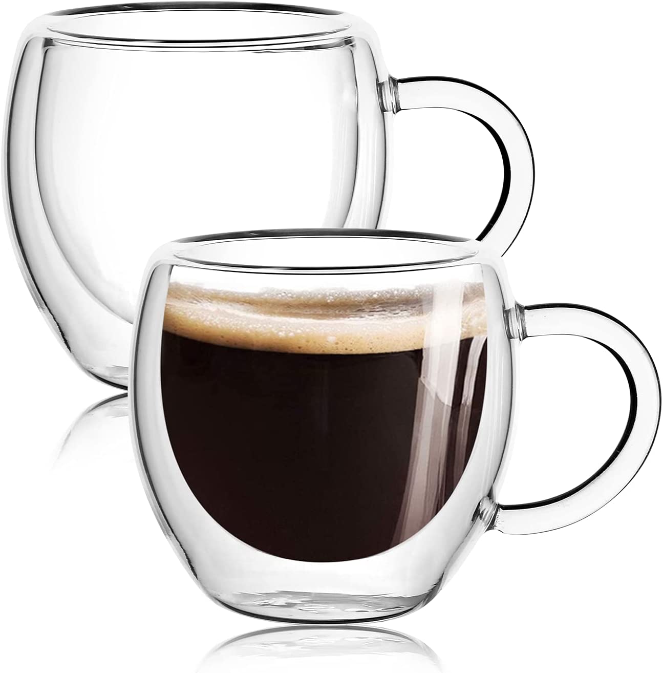 Espresso Cups With Handle,Espresso Shot Glasses,Clear Expresso Coffee Cups,Double Wall Insulated Espresso Mugs,Microwave Dishwasher Safe,Suit for Espresso Machine