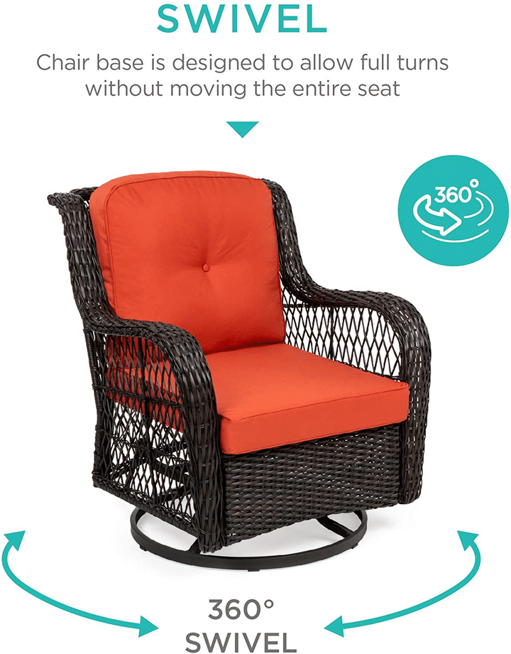 BEST CHOICE PRODUCTS 3-PIECE OUTDOOR WICKER PATIO BISTRO SET W/ 2 360-DEGREE SWIVEL ROCKING CHAIRS