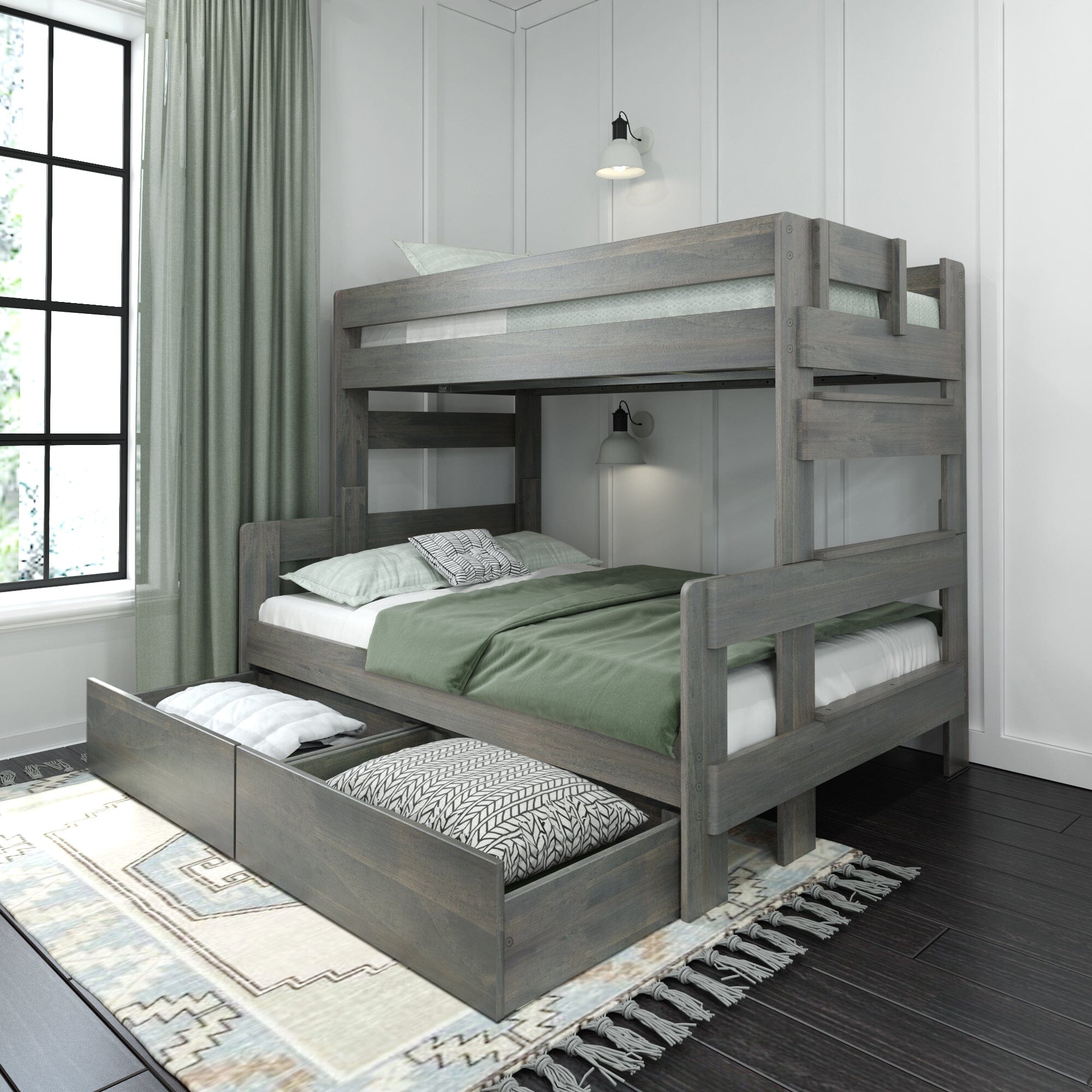 Store Closing SaleModern Farmhouse Twin over Full Bunk Bed with Storage Drawers