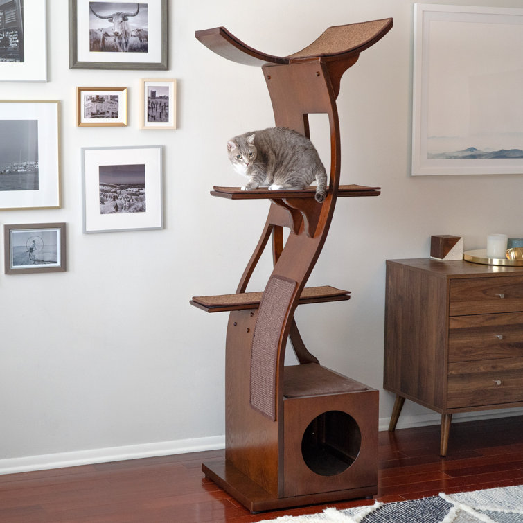 69 Lotus Cat Tower - Modern Cat Tree Multi-Level Wood Cat Condo Scratching Post & Replaceable Parts