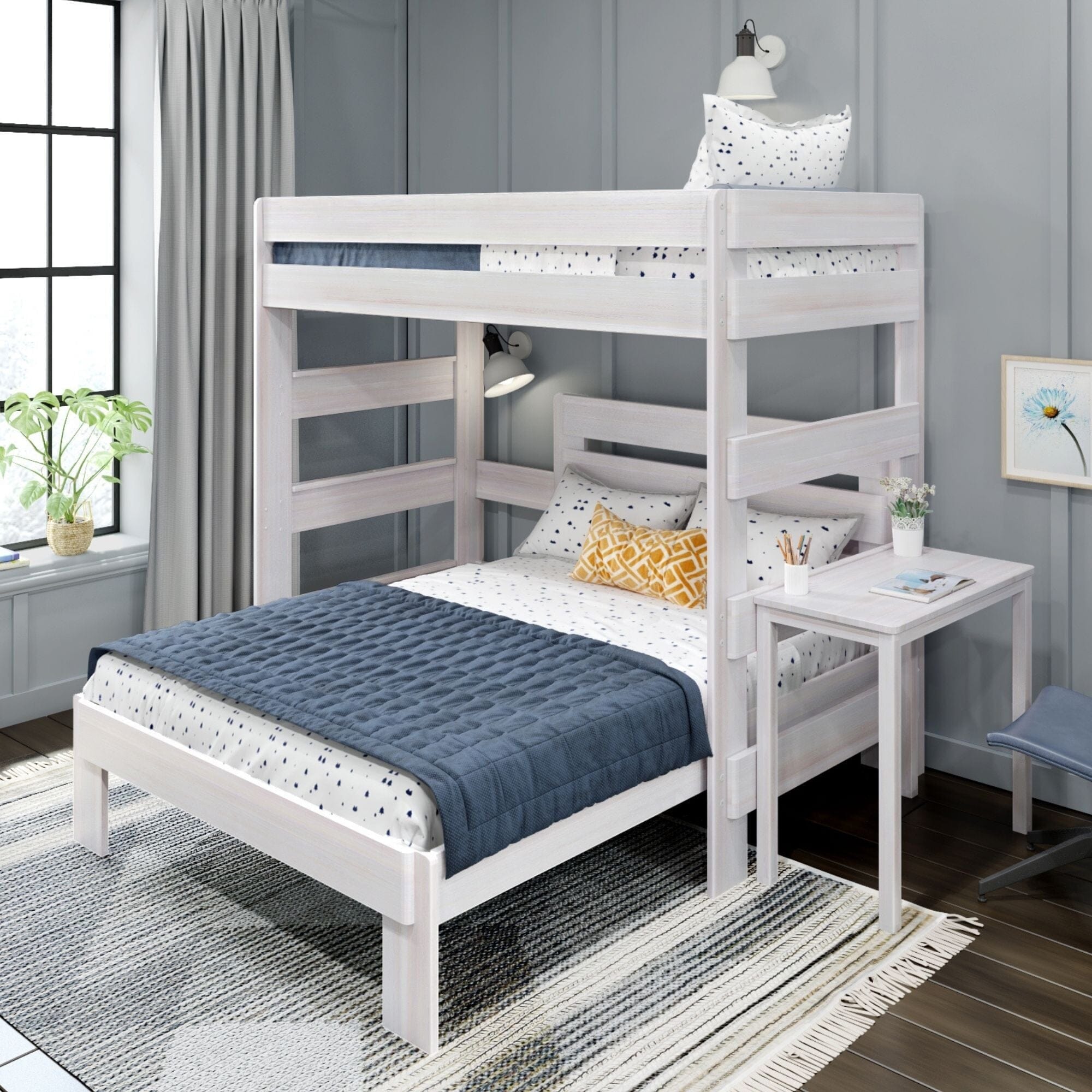 Store Closing SaleModern Farmhouse Twin over Full L-Shaped Bunk Bed with Desk