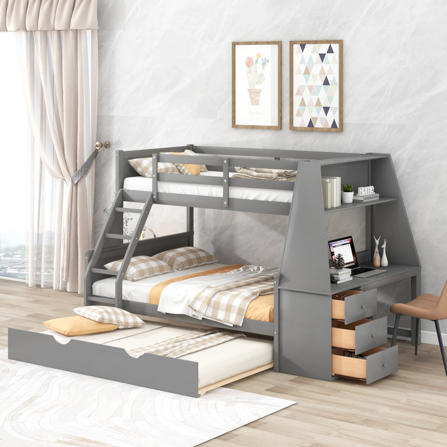 Store Closing SaleHigh-quality materials Twin over Full Bunk Bed Three Storage Drawers and Shelf