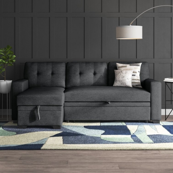Anyan 83′′ Wide Linen Reversible Sleeper Sofa & Chaise