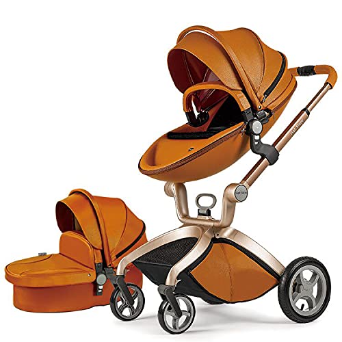 Hot Mom Baby Stroller Baby Carriage with Adjustable Seat Height Angle and Four-Wheel Shock Absorption,Variable Seat,High Landscape and Fashional Pram 2021 Brown