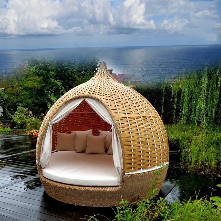 Outdoor Leisure Balcony Sofa Combination Single Double Rattan Furniture Resort Bird Cage Sofa Bed