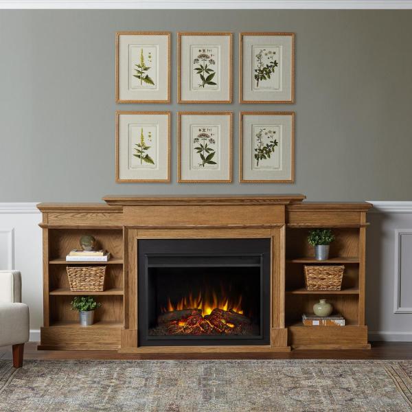 Ashton 92 in. Freestanding Electric Fireplace TV Stand in English Oak