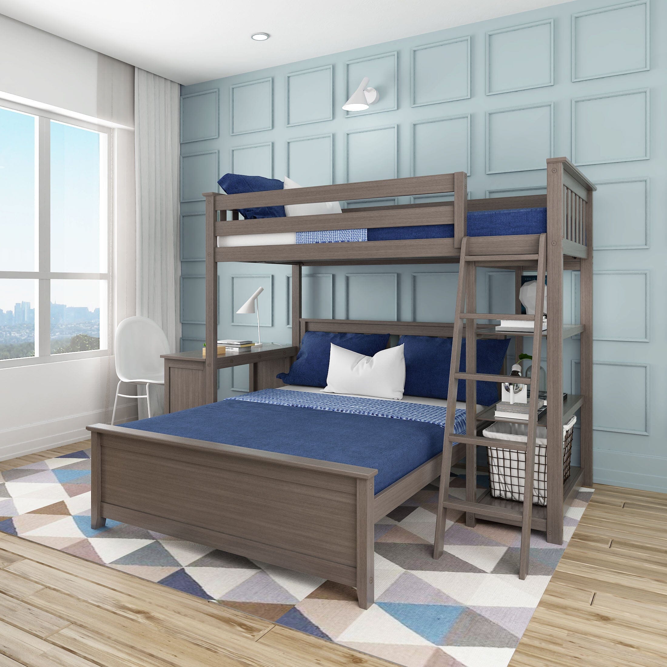 Store Closing SaleKid's L-Shaped Twin Over Full-Size Bunk Bed with Bookcase + Desk