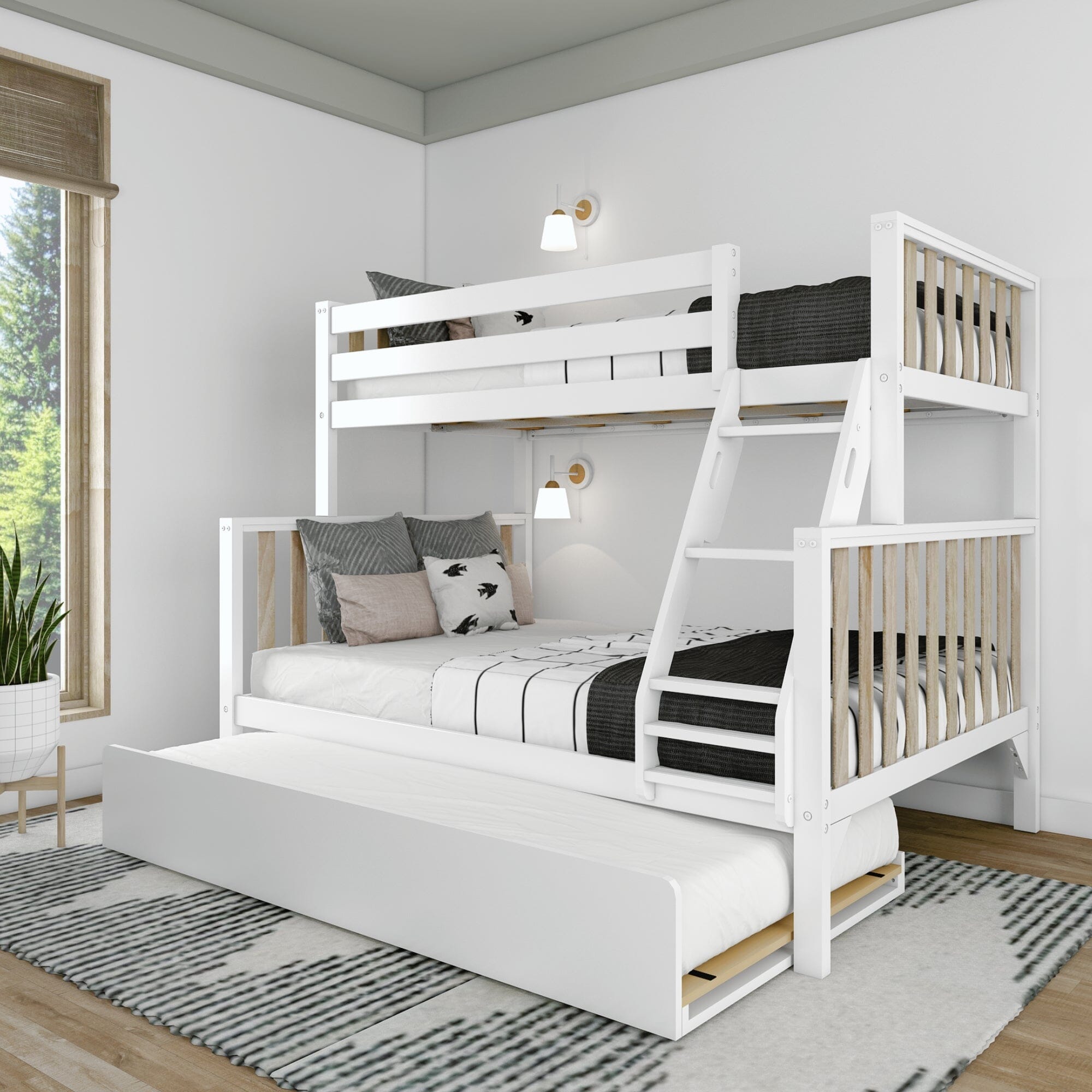 Store Closing SaleScandinavian Twin over Full Bunk Bed with Twin-Size Trundle