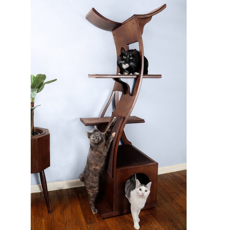 69 Lotus Cat Tower - Modern Cat Tree Multi-Level Wood Cat Condo Scratching Post & Replaceable Parts