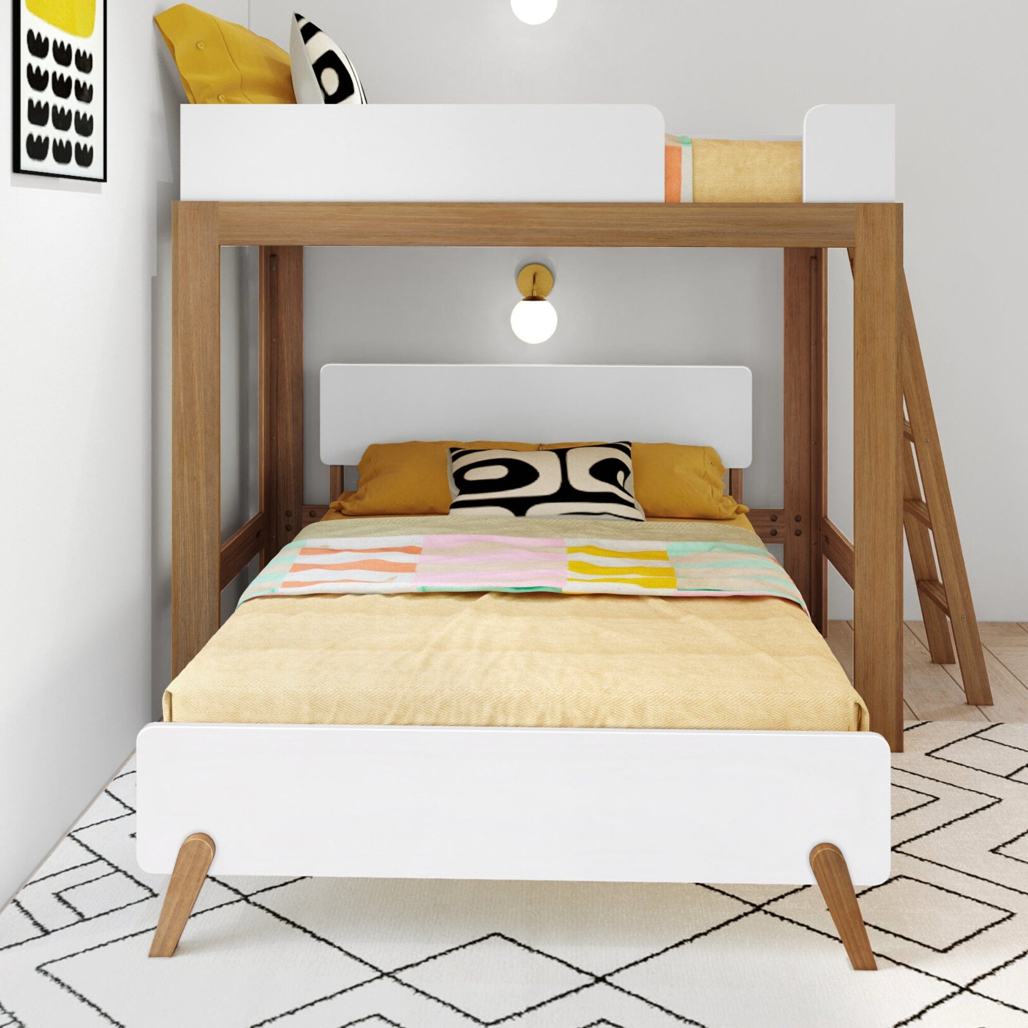 Store Closing SaleMid-Century Modern L-Shaped Twin Over Full Bunk Bed with Ladder on End