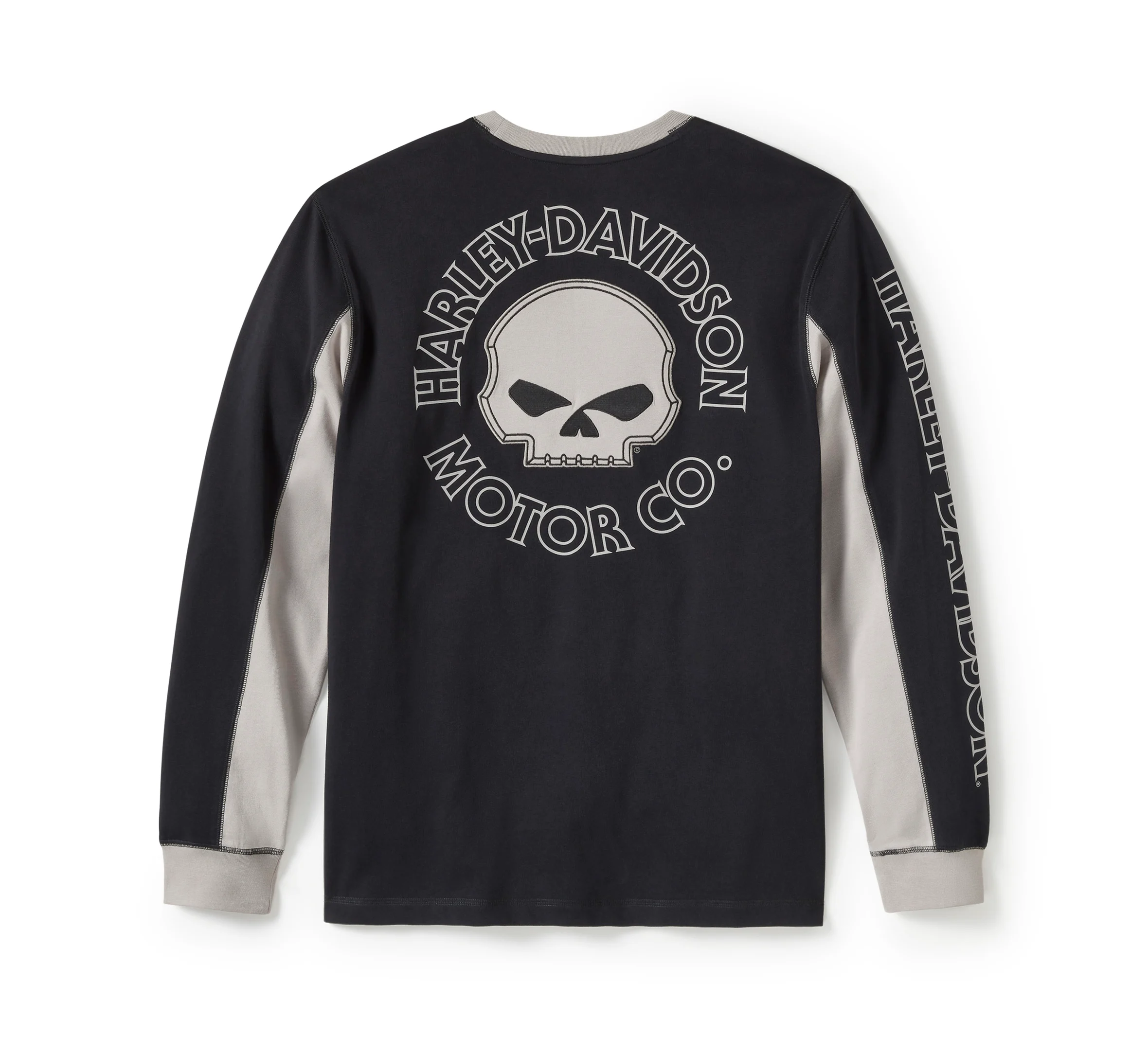 Men's Willie G Skull Colorblock Long Sleeve Tee - Colorblock - Harley Black & Ghost Grey