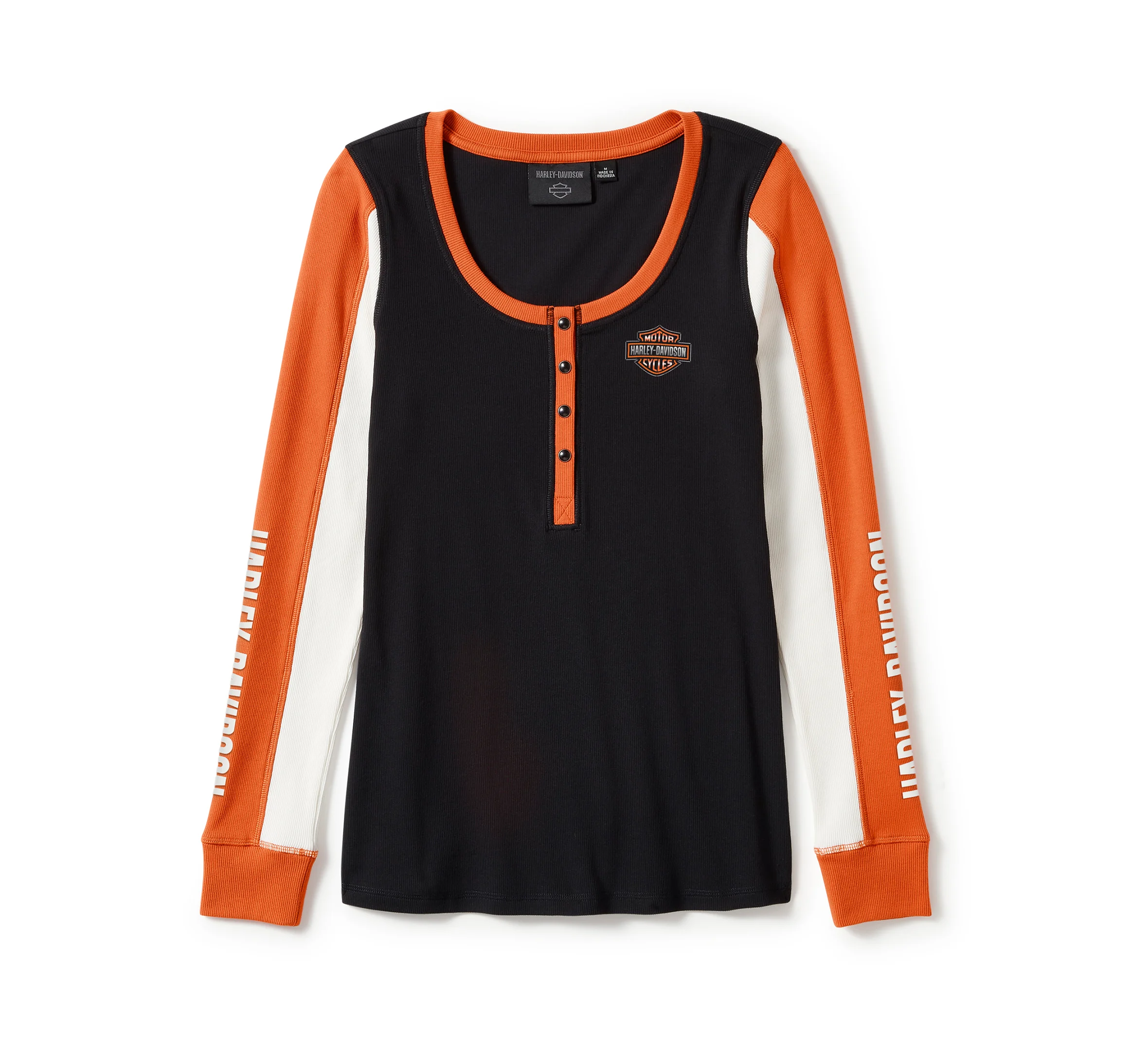 Women's Essential Henley - Colorblock - Harley Black &Harley Orange