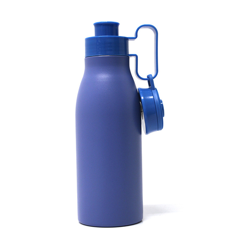 Dual-Lid Insulated Stainless Steel Water Bottle (Matte Blue)