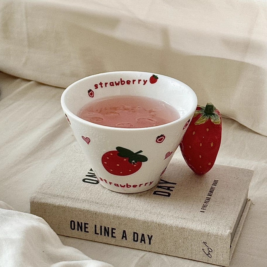 Strawberry-Patterned Ceramic Mug