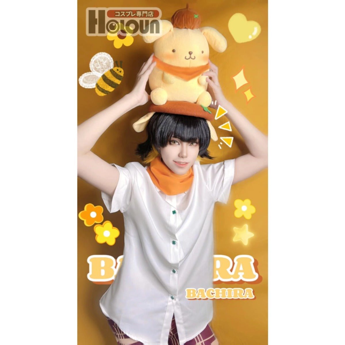 Костюм для косплея Бачиры из аниме Blue Lock: рубашка, брюки, шарф, шляпа, парик