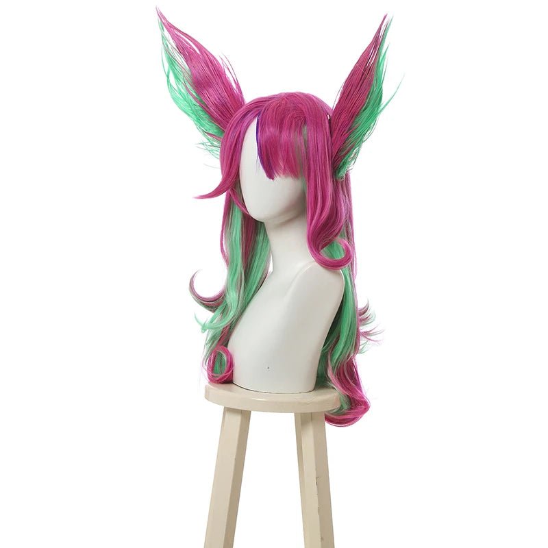 LOL Star Guardian Xayah Костюмный Парик 65см Смешанный Цвет Женщины Косплей Парики с Ушами Термостойкие Синтетические Волосы