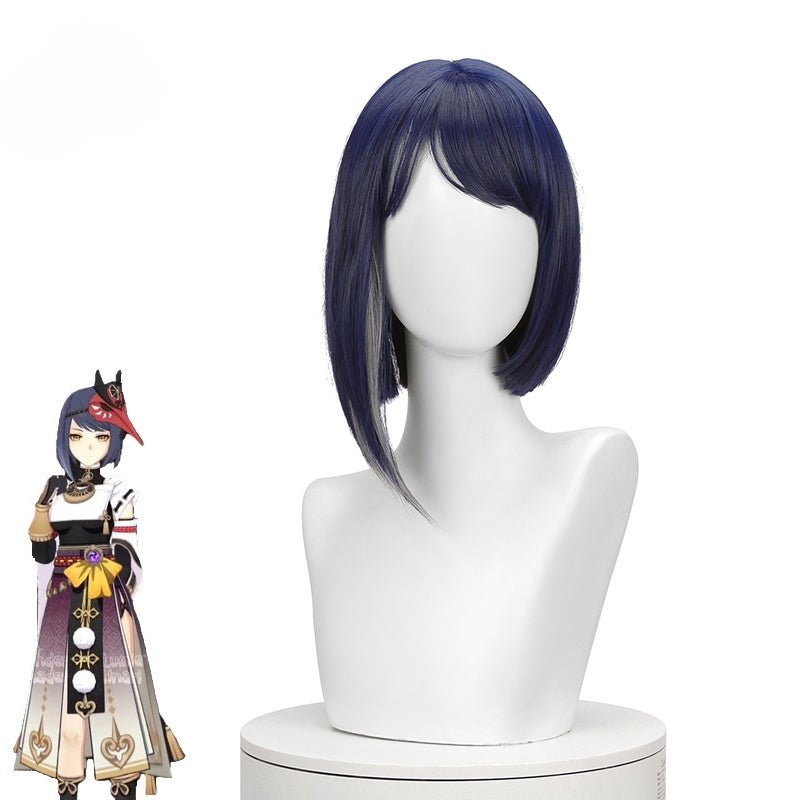 Genshin Impact Kujou Sara Костюмный Парик 35см Короткий Прямой Парик Термостойкий Синтетический Волосы